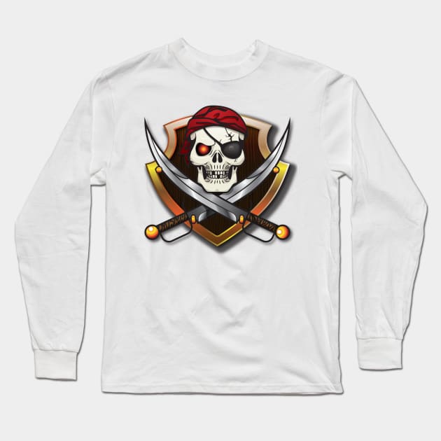 Pirate Skull Long Sleeve T-Shirt by Qspark